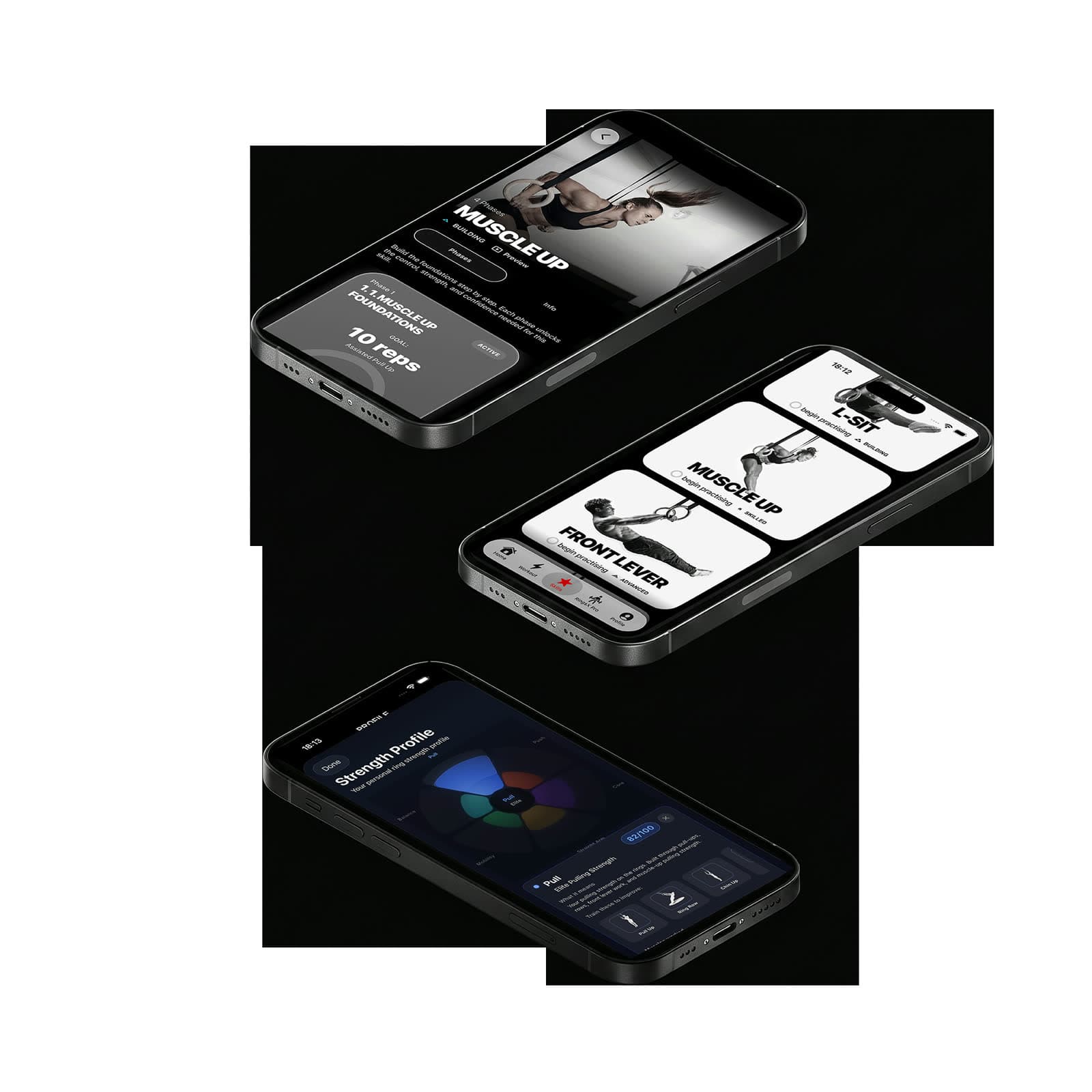 Athlete training on gymnastic rings with the RingsX app workout preview